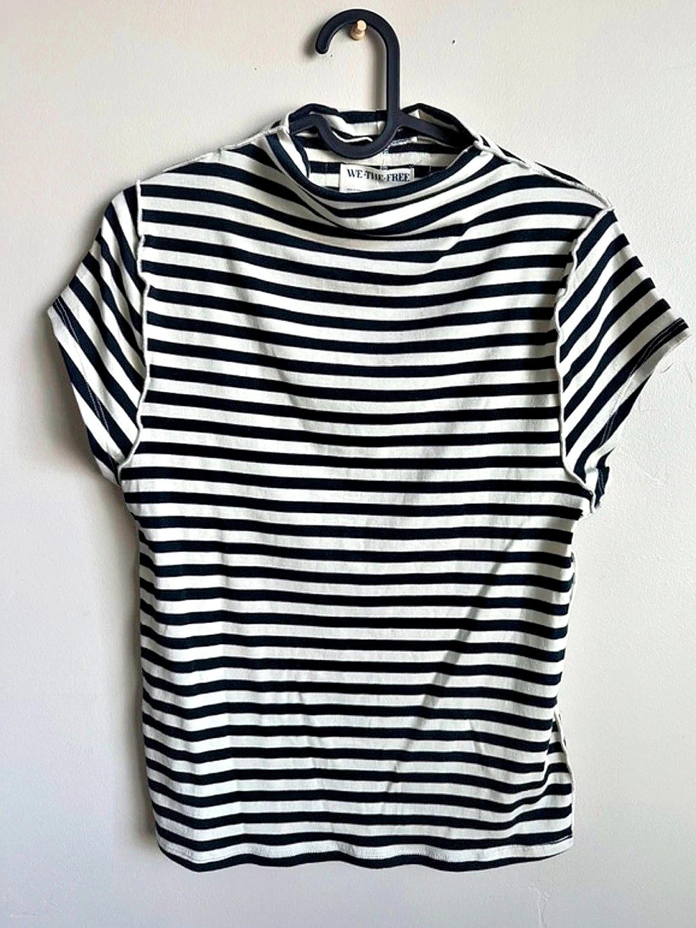 We The Free Lola Tee Striped Short Sleeve Top Black & White XL